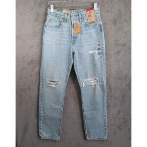 NWT Levi's 501 Jeans 26x30 Light Wash Denim Distressed High Rise Button Fly